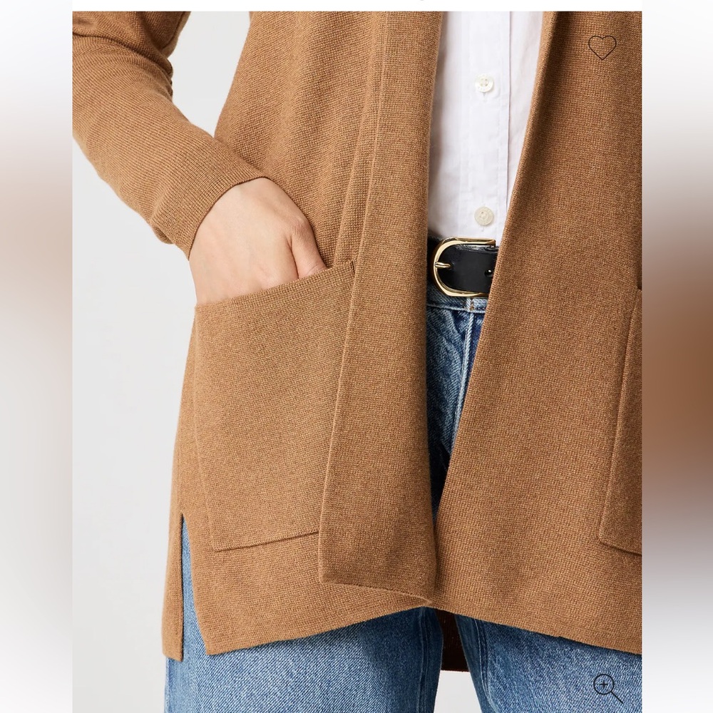 J. Crew XS Chelsea sweater blazer Tan camel Open-Front Cardigan 100% cotton knit - Picture 4 of 14
